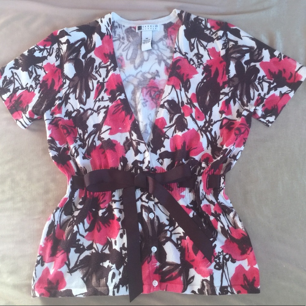 Carole Little cotton blend tie s/s cardigan